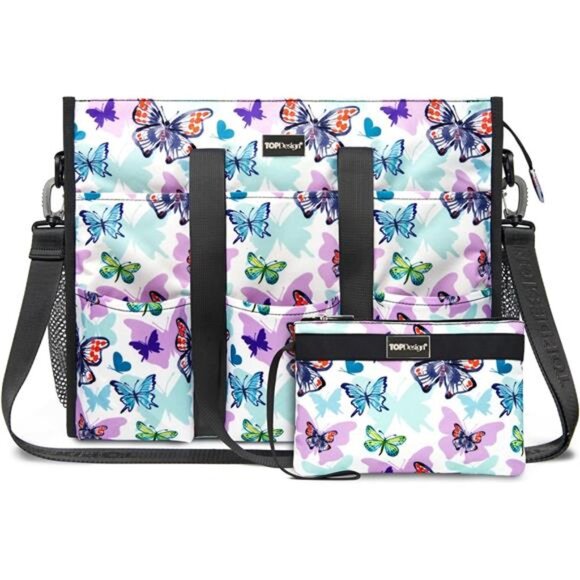 Utility Water Resistant Tote Bag with 22 Pockets Size L Butterfly